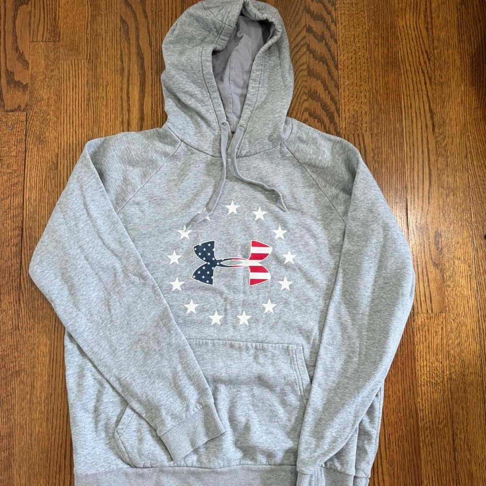 Under Armour Gray USA Loose Fit Coldgear Hoodie Size Large